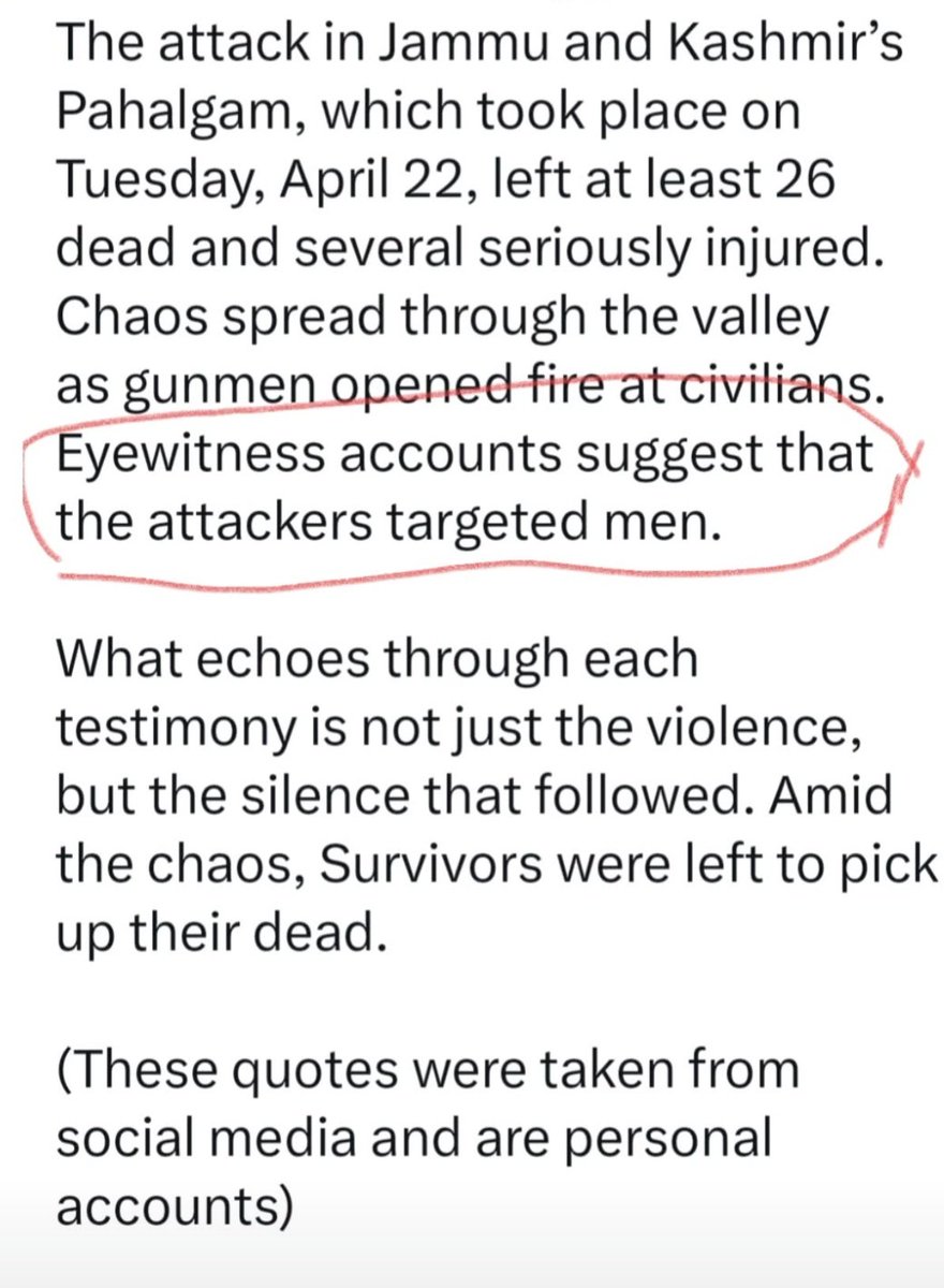 Even in History we have heard when kings died their kingdom and wives were taken by the invaders, we certainly cannot deny the fact that when a man is killed his entire family is damaged and left for vulnerabilities. It is indeed an attack on Hindu Men #PahalgamTerroristAttack
