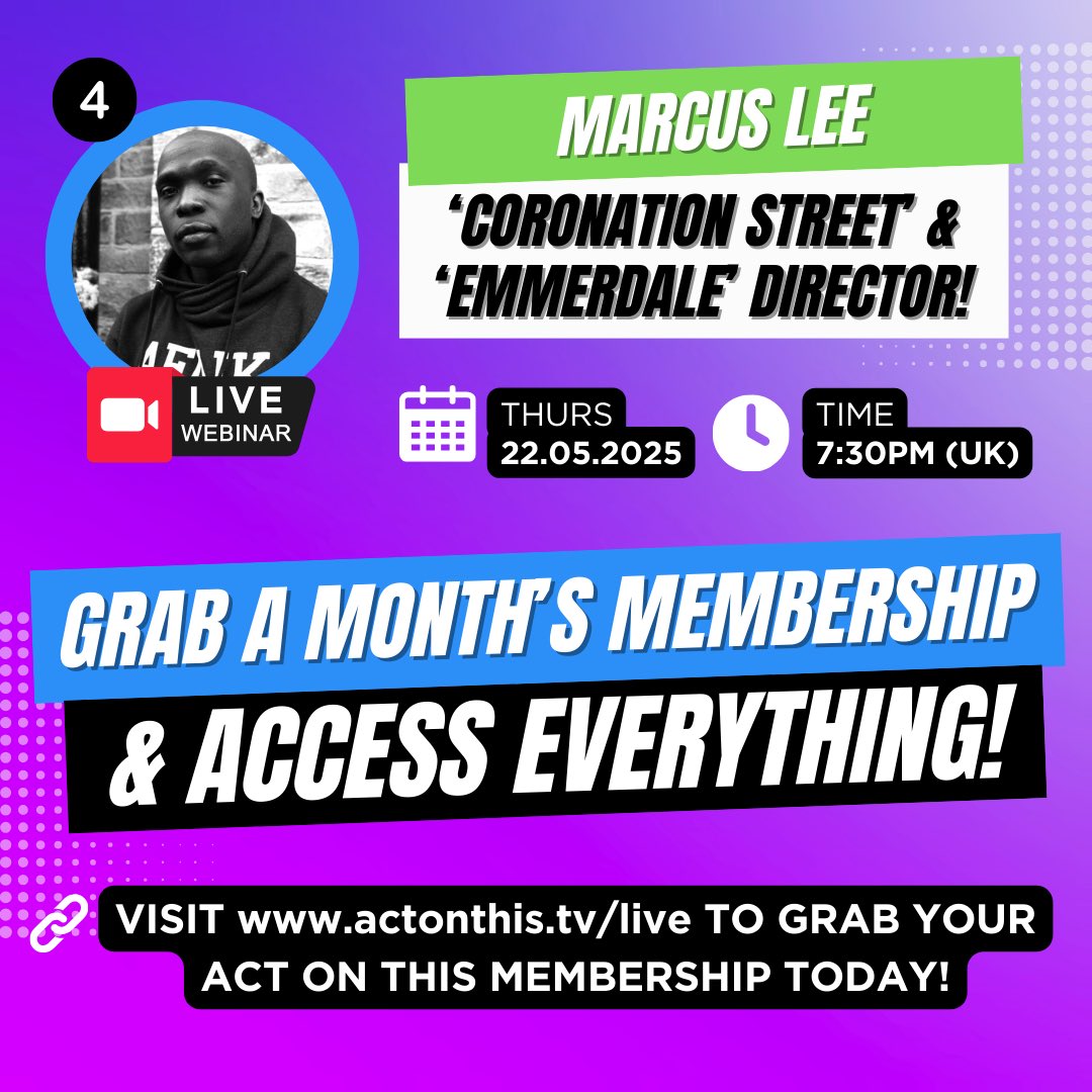 ✅ Our Next 4 Act On This Member Coaching Sessions - ONE Membership = Access To The GREATEST Minds In The Acting Industry! NO Hidden Costs - Get It ALL! 👇

Grab yours now: actonthis.tv/live 🚀

Join the #1 acting community in the industry TODAY and get a seat on ALL 4
