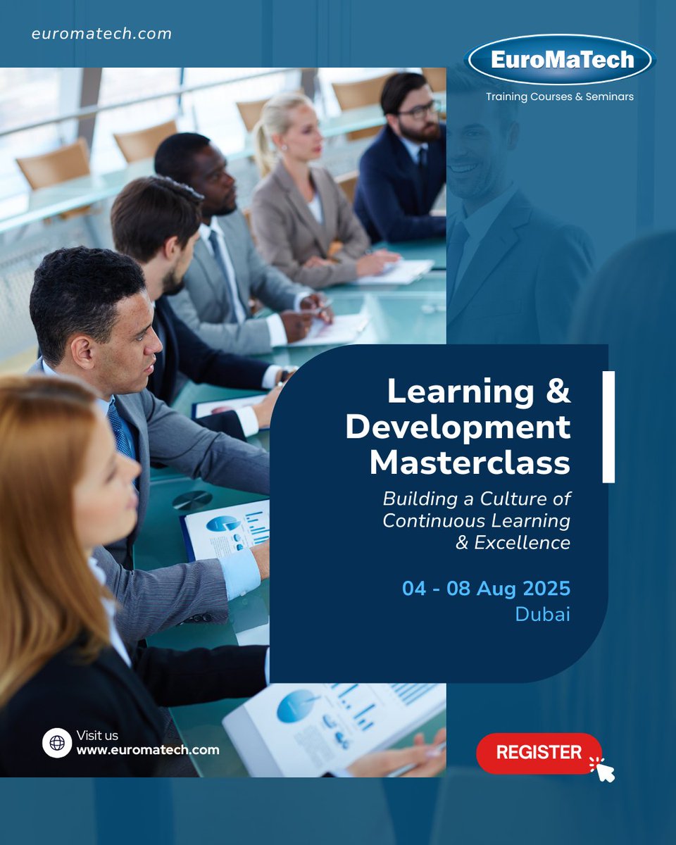 euromatech's tweet image. 🎓 Elevate Your Learning &amp;amp; Development Strategy

🔗 Learn more and register here:
euromatech.com/course/learnin…

#LearningAndDevelopment #TalentDevelopment #OrganizationalGrowth #ProfessionalTraining #EuroMaTech #LDMasterclass