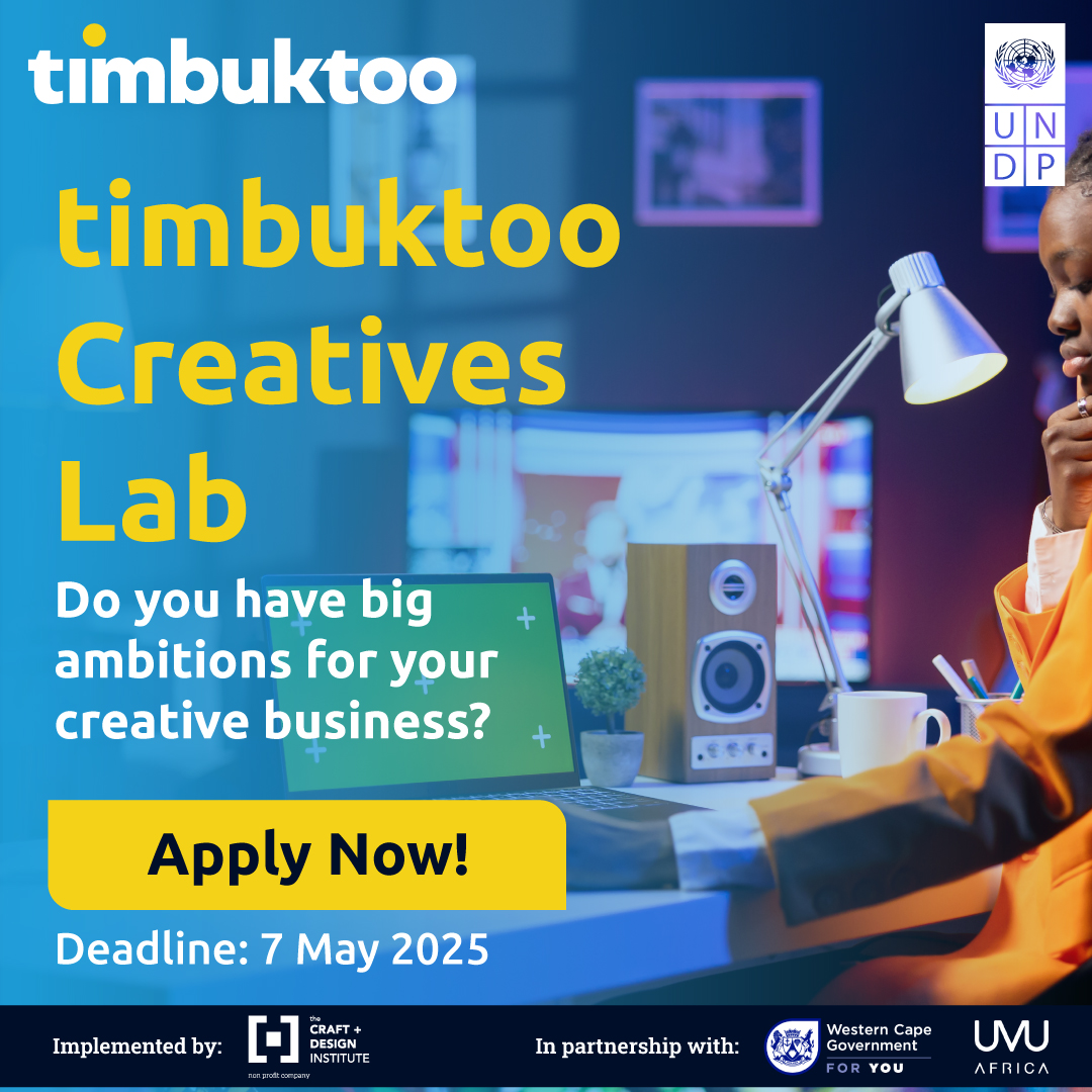 UNDP South Africa (@undpsouthafrica) on Twitter photo Calling all creative changemakers in:
Audiovisual, Design, Music, Multimedia, and Heritage preservation to join the <a href="/UNDP/">UN Development</a> <a href="/timbuktooafrica/">timbuktooAfrica</a>
Creative Lab.
If you are ready to showcase your creativity, we want to hear from you.
Apply now: shorturl.at/JV5Aj Calling all creative changemakers in:
Audiovisual, Design, Music, Multimedia, and Heritage preservation to join the <a href="/UNDP/">UN Development</a> <a href="/timbuktooafrica/">timbuktooAfrica</a>
Creative Lab.
If you are ready to showcase your creativity, we want to hear from you.
Apply now: shorturl.at/JV5Aj
