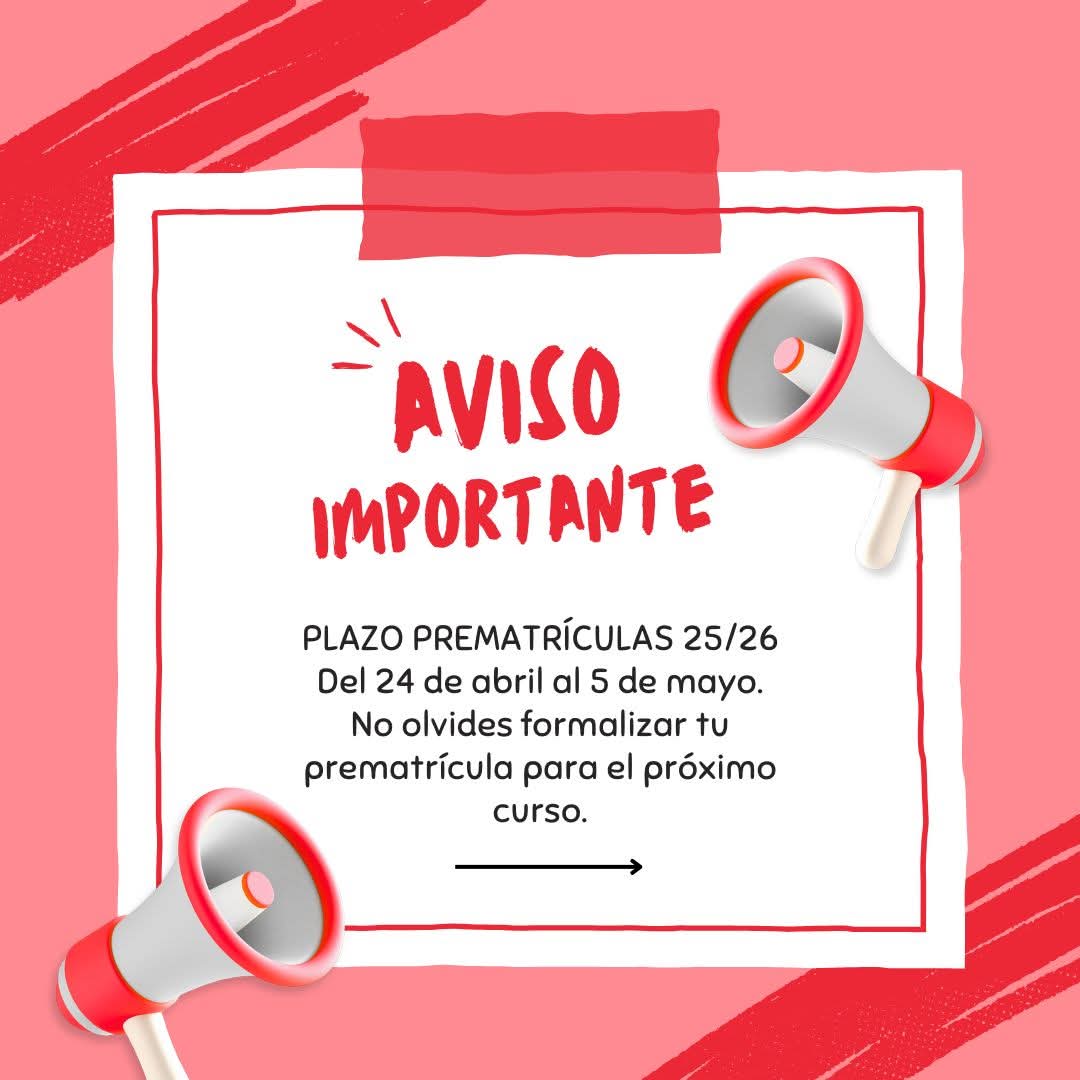 Comienza el plazo de prematrícula. No olvides elegir #prematricula #Proximocurso#iesanamariamatute#cabanillasdelcampo