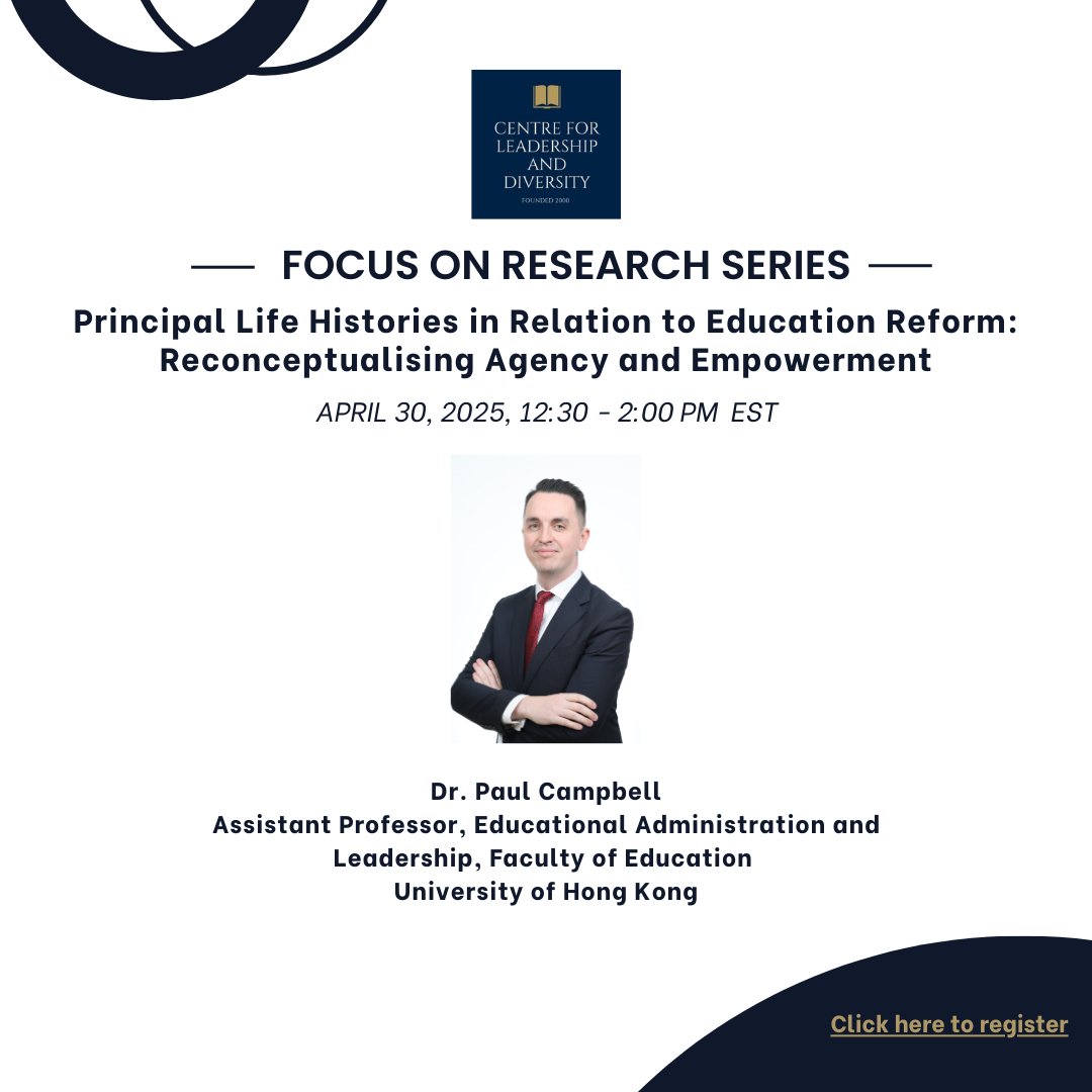 One week to go 🙌 

Have you registered yet for CLD's next Focus on Research Series, to be presented by <a href="/PCampbell91/">Dr Paul Campbell</a> &amp; moderated by Dr. Caroline Manion on April 30 2025, @ 12:30pm EST <a href="/OISEUofT/">OISEUofT</a> <a href="/LHAEUTOISE/">Leadership, Higher and Adult Education, UT/OISE</a> <a href="/DrAnnLopez/">Educator</a> 💫

Register here:
oise-utoronto.zoom.us/meeting/regist…

See you there! 💫