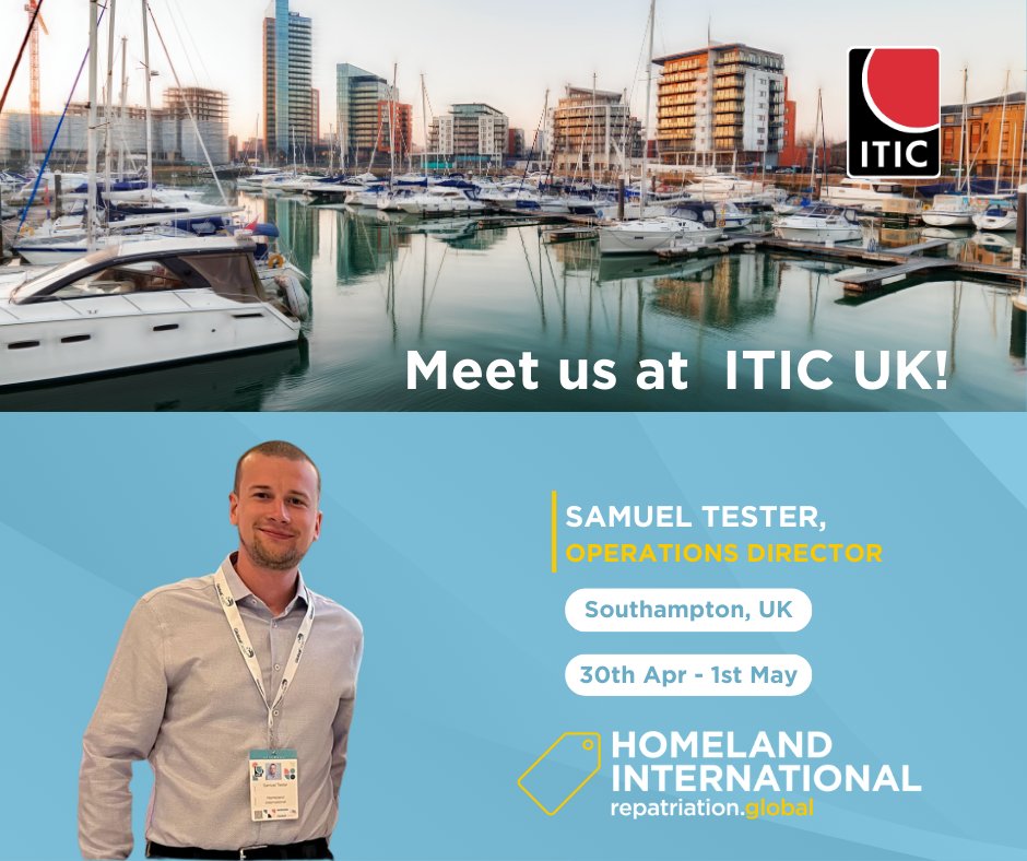 HomelandIntl's tweet photo. Meet us at #ITICUK in Southampton this month! We are looking forward to meeting others, connecting with new people and learning from the vast panel of speakers! #Repatriation #Assistance https://t.co/GGX55n4Njd