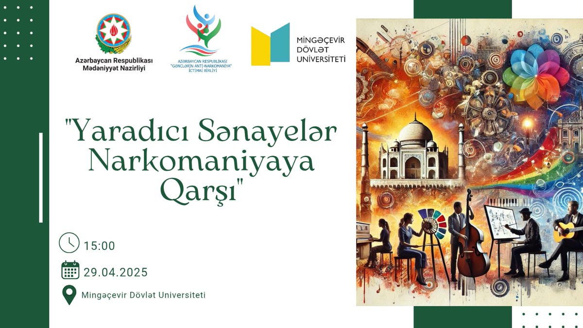 MustafaFeridd's tweet photo. Azərbaycan Respublikası Mədəniyyət Nazirliyinin dəstəyi ilə “Gənclərin Anti-Narkomaniya" İctimai Birliyi "Yaradıcı Sənayelər Narkomaniyaya Qarşı" layihəsinin növbəti tədbirini icra edir.
Məkan: Mingəçevir Dövlət Universiteti
Tarix: 29.04.2025-ci il
Saat: 15:00
#GAN #GAN25 https://t.co/zEkEDivoZr
