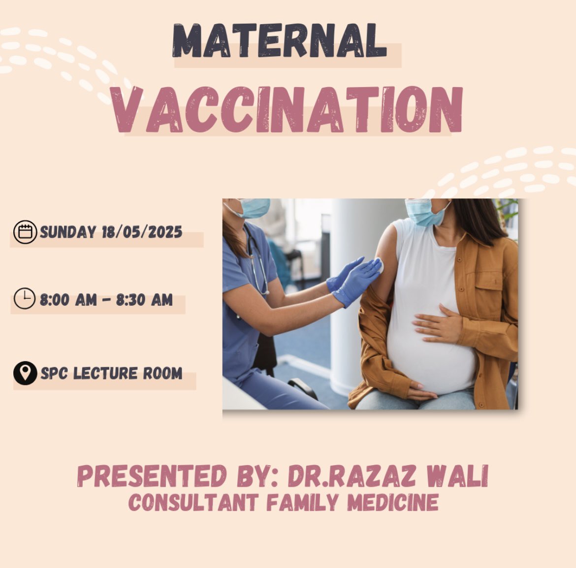 Maternal vaccination is considered one of the pillars of the high quality antenatal care, and it’s one of its KPI. For that it is our pleasure to invite you to this session for recent updates and proper implantation in PHCs.