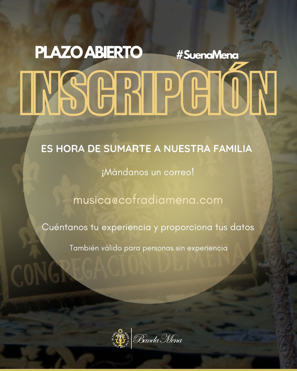 Si tocas un instrumento de viento y quieres unirte a nuestra familia de <a href="/Banda_Mena/">B.M. Soledad de Mena</a>, es el momento!