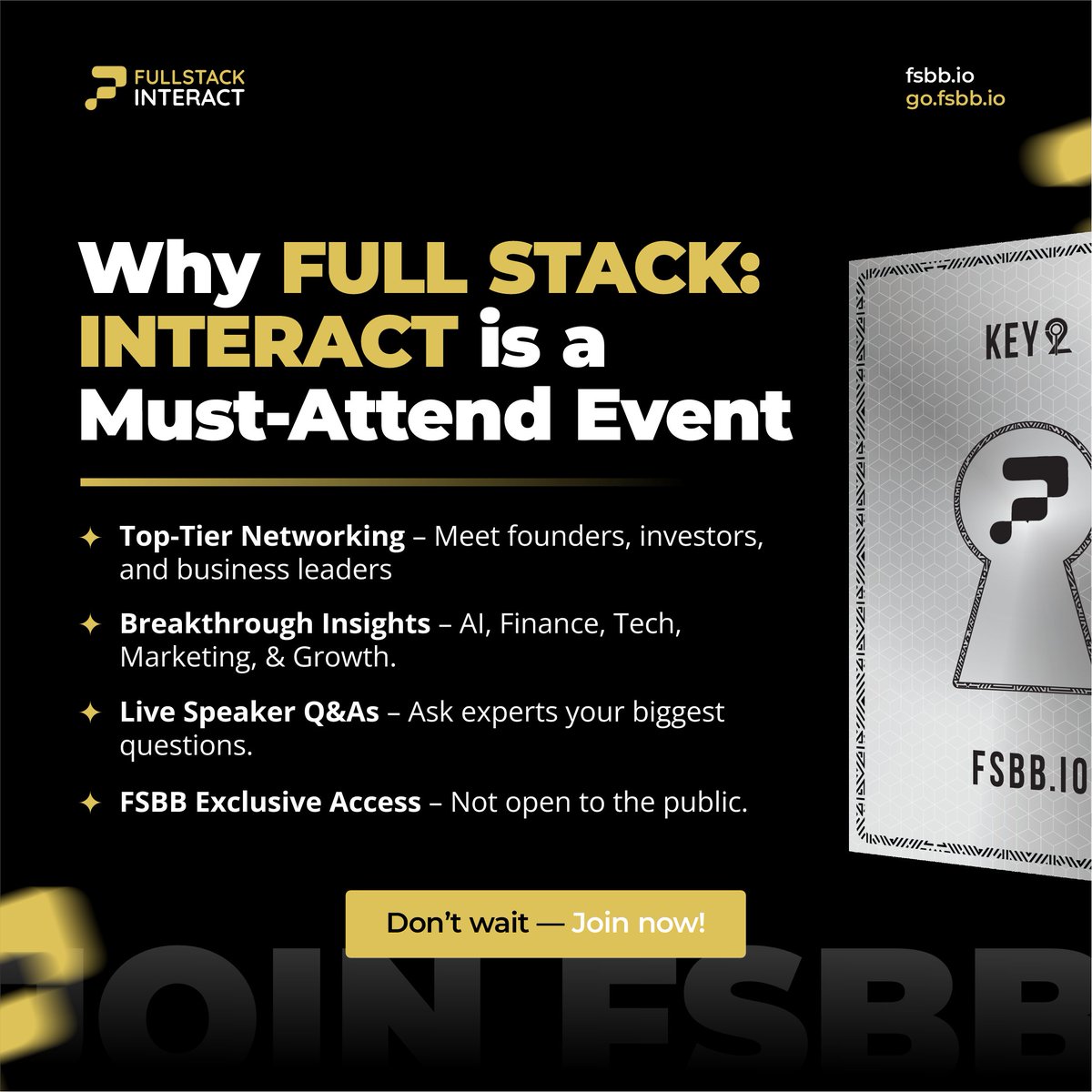 fullstackbb's tweet image. Why FULL STACK: INTERACT is a Must-Attend Event 🚀

🔥 Top-Tier Networking
💡 Breakthrough Insights 
🎤 Live Speaker Q&amp;amp;As
💎 FSBB Exclusive Access