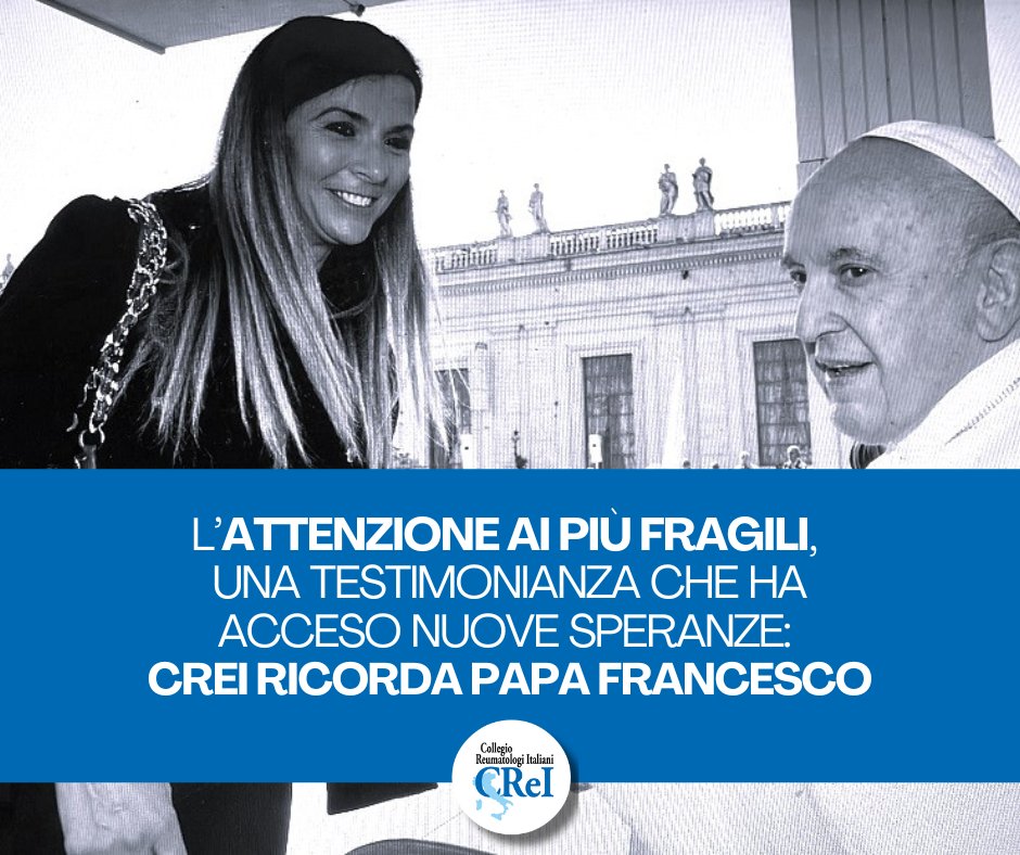 CReI - Collegio Reumatologi Italiani (@collegiocrei) on Twitter photo Il <a href="/CollegioCrei/">CReI - Collegio Reumatologi Italiani</a> esprime cordoglio per la scomparsa di #PapaFrancesco, eccezionale figura religiosa, umana e culturale.
Continua a leggere qui 🔗 collegioreumatologi.it/lattenzione-ai… Il <a href="/CollegioCrei/">CReI - Collegio Reumatologi Italiani</a> esprime cordoglio per la scomparsa di #PapaFrancesco, eccezionale figura religiosa, umana e culturale.
Continua a leggere qui 🔗 collegioreumatologi.it/lattenzione-ai…
