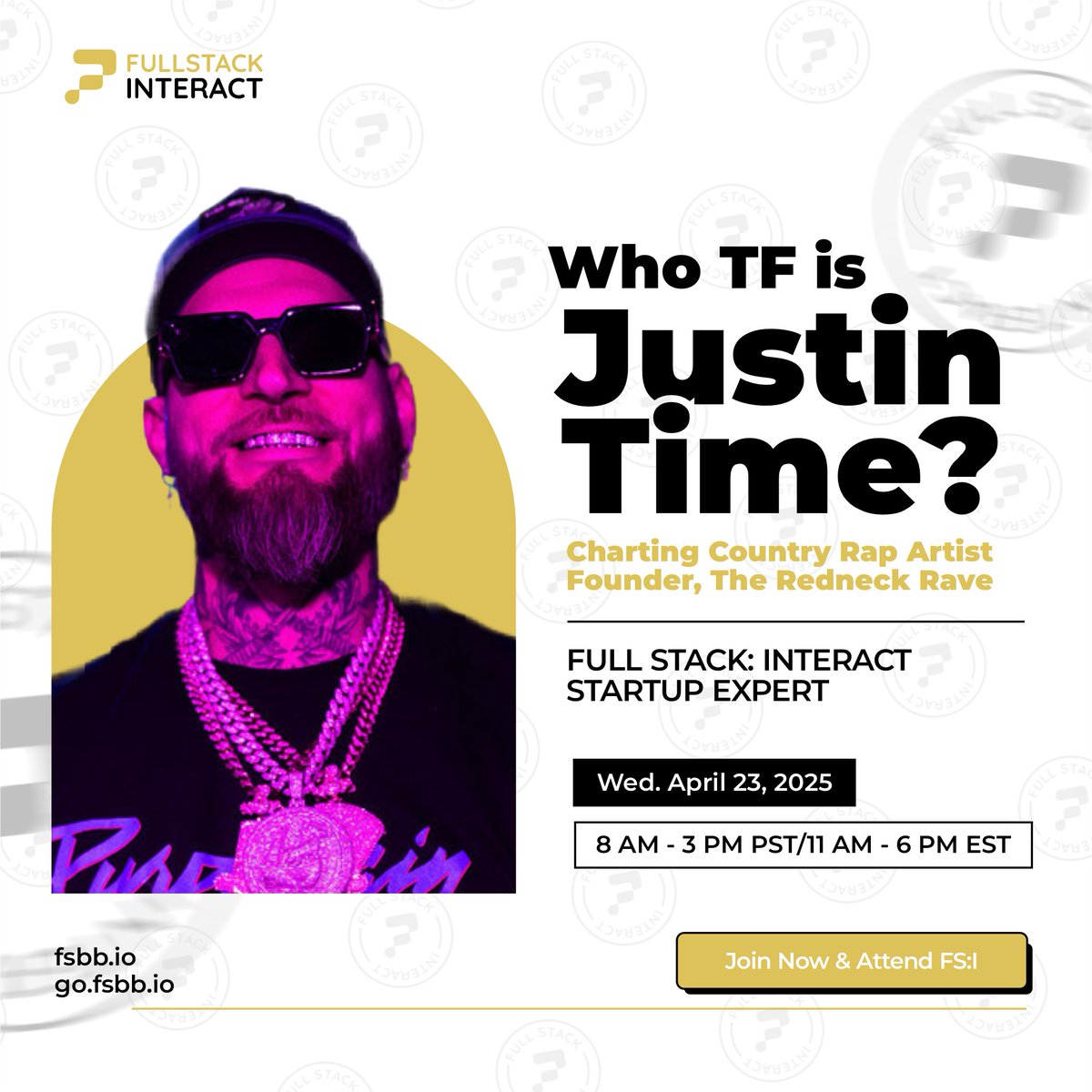 fullstackbb's tweet image. FS:I SPEAKER SPOTLIGHT: WHO TF IS JUSTIN TIME? 🎤
Charting Country Rap Artist | Founder, The Redneck Rave

🎯 What to expect from him at FS:I:
- Why authenticity is the #1 branding tool in 2025
- His journey into entrepreneurship
- How cultural relevance and wellness collide