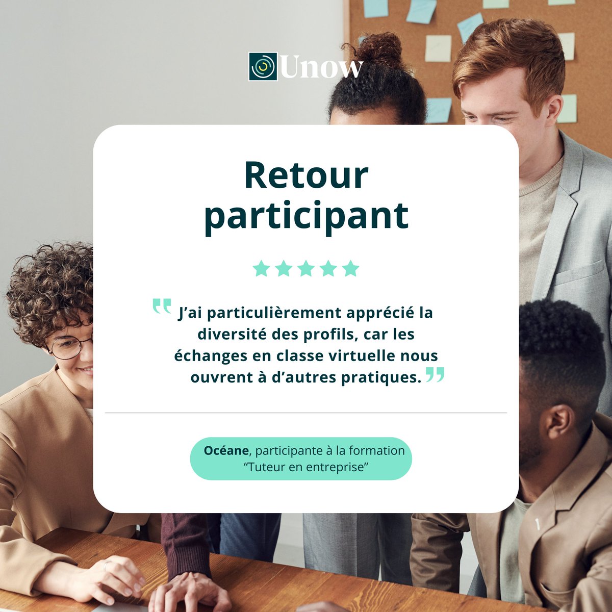 💬 Avis participant

Alternants, stagiaires, nouveaux collaborateurs… L’arrivée de nouvelles recrues se prépare. Et pour les accueillir dans les meilleures conditions, le rôle du tuteur est clé.

📆 Découvrez les prochaines dates de session : unow.fr/formations/tut…
