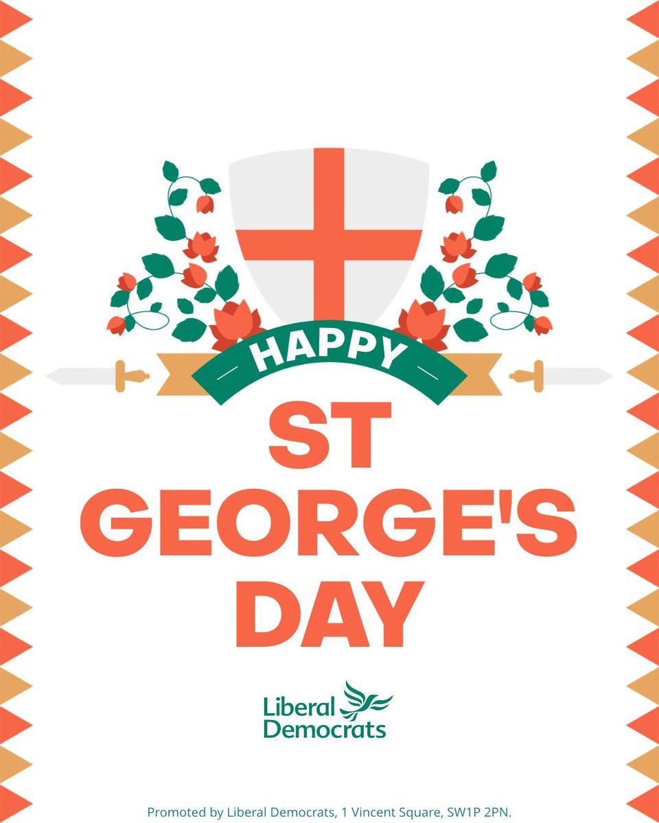 To everyone celebrating across England. From Devon to Durham, Kent to Kendal, Lincolnshire to Lancashire.

 Happy St George's Day! 🏴󠁧󠁢󠁥󠁮󠁧󠁿 🐉
