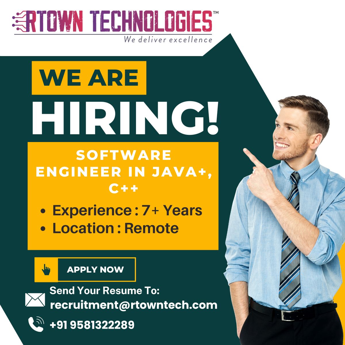 RtownT1463's tweet image. 💻 We're Hiring: Software Engineer (JAVA + C++)
📍 Location: Remote | Experience: 7+ Years
📩 Apply now: recruitment@rtowntech.com | 📞 +91 9581322289
#SoftwareEngineer #JavaDeveloper #CplusplusDeveloper #RemoteJobs #TechJobs #NowHiring #DeveloperLife #FullStackEngineer