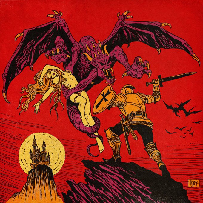 AlexeyGorboot's tweet photo. I love to draw such fantasy stories. A nasty creature kidnaps a beautiful woman, and a glorious hero tries to save her. Or maybe it's all different? And the winged guardians are trying to free the lady from the clutches of the armored kidnapper! https://t.co/2PQhi8dyad
