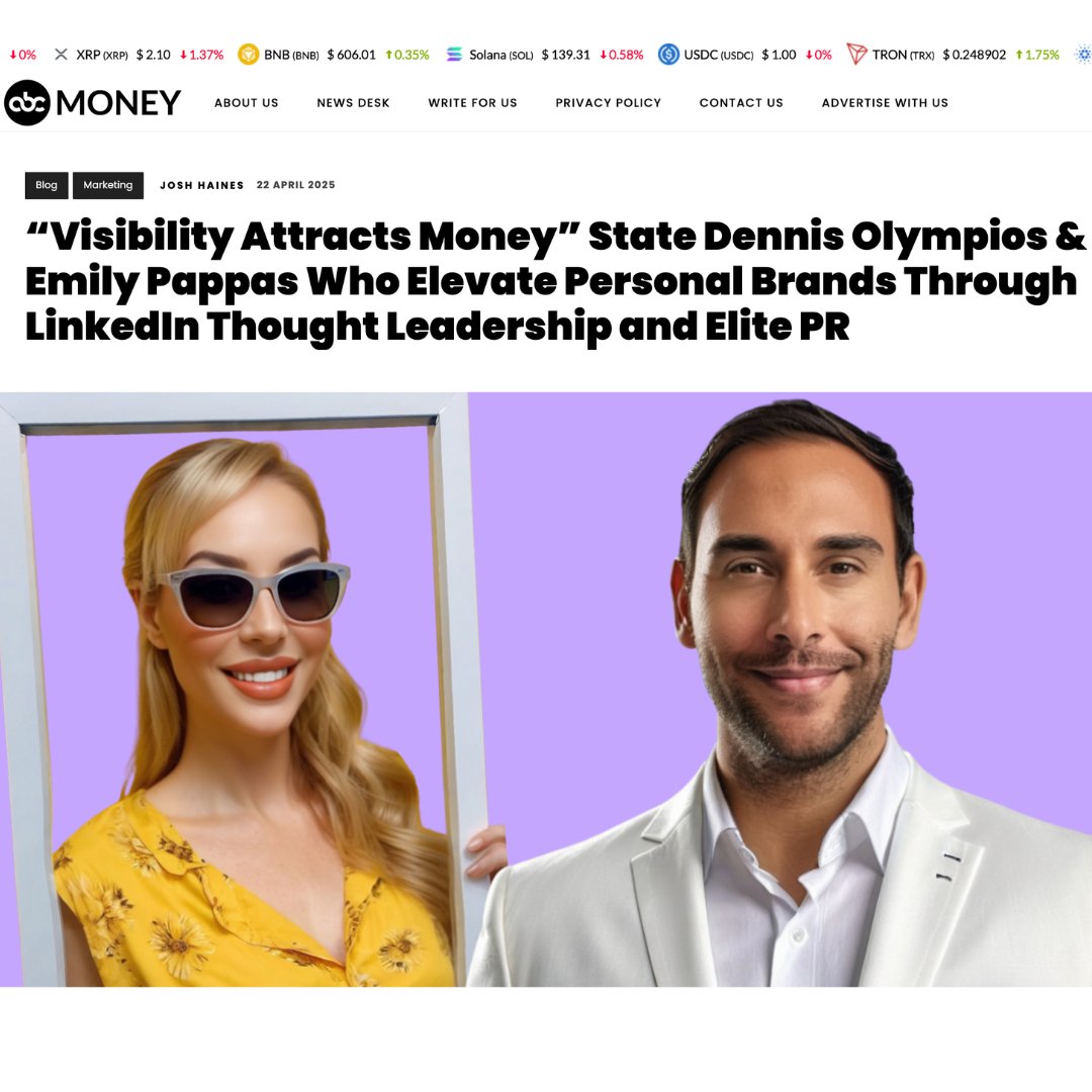 Honored to be featured by ABC Money talking about how Visibility Attracts Money —a truth we live by at LinkedSuperPowers.

Grateful to share how Dennis Olympios &amp; I help people globally elevate their personal brands through LinkedIn Thought Leadership &amp; Elite PR.

Here’s to
