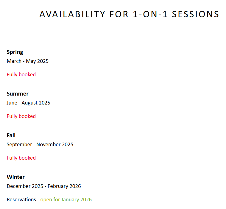 mentorship classes all booked out for the year! 🥳this will be a fun year teaching and learning !!