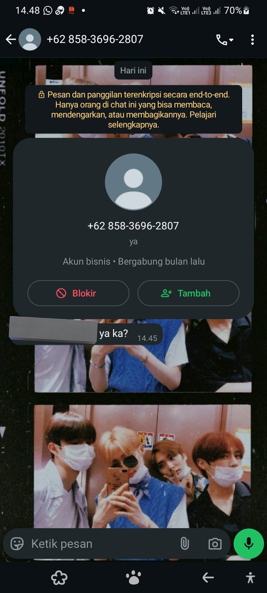 Gaes ini fc apa enggak ya? Soalnya tadi ditelpon lewat wa tapi beda nomor. Terus abis itu ada chat itu sebut nama lengkap🥲 ini masih template apa bukan ya?