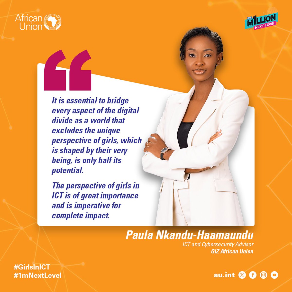 🚀 Countdown to #GirlsInICT Day continues!

Meet Paula Nkandu-Haamaundu, a powerhouse in tech driving inclusive digital innovation across Africa 🌍

🎙️ Hear her story + insights at our Virtual Roundtable this Friday!
🗓️ Apr 25 | 3PM EAT
🔗 Register: zoom.us/j/93419309348