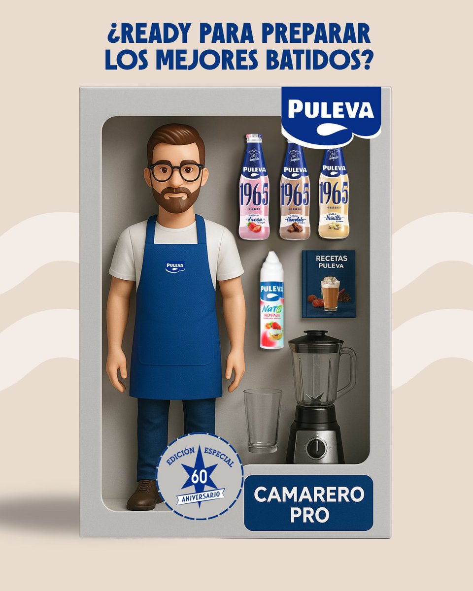 🥤 Si tienes uno de estos… estás ready para convertir tu barra en el lugar de moda del #tardeo preparando las mejores recetas con #BatidosPuleva. ¡Es #CamareroPRO versión edición coleccionista!
Colecciónalos todos… o quédate con el mejor.
#StarterPack