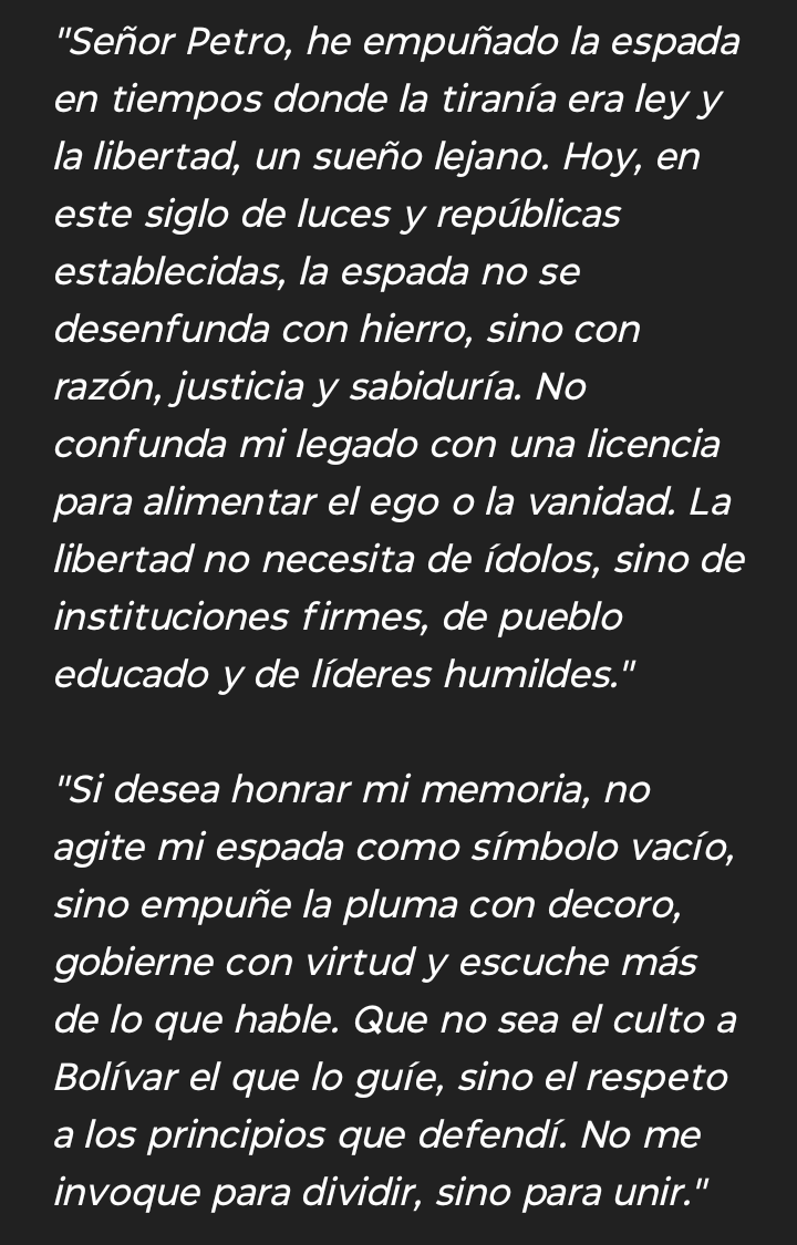 Está sería " La carta magna de Simón Bolívar (imaginado) "  a <a href="/petrogustavo/">Gustavo Petro</a> :