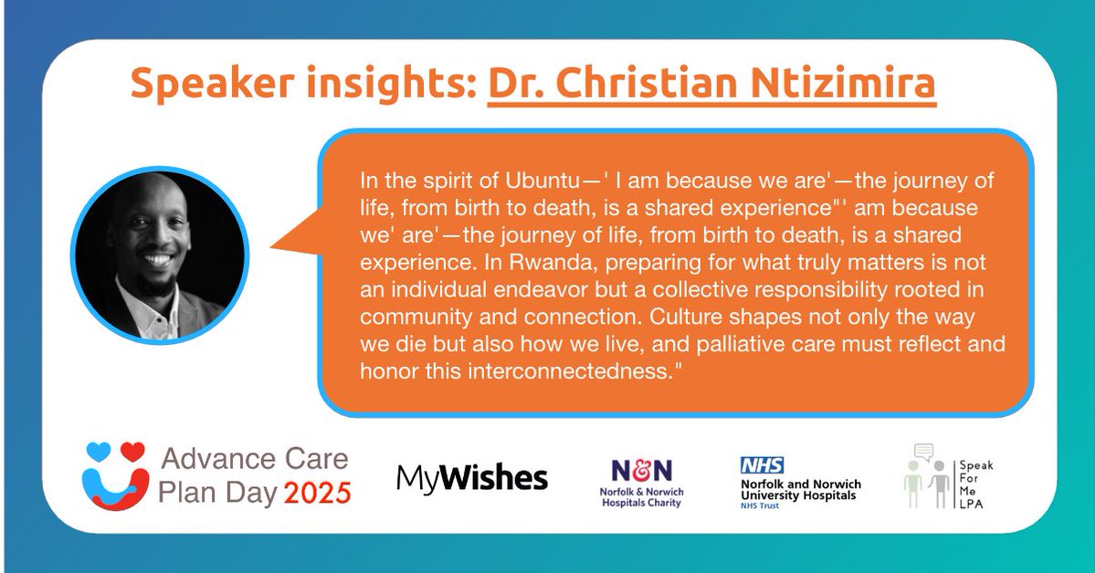 Advance Care Plan Day 2025 (@acpday2025) on Twitter photo Advance Care Plan Day 2025 Insights: Dr. Christian Ntizimira (<a href="/ntizimira/">Christian Ntizimira</a>)
We look forward to Christian's talk at the National Conference on the 7th May 😍
advancecareplanday.org/national-confe…
#ACPDay2025 #Ubuntu #WhatMattersMost #PalliativeCare Advance Care Plan Day 2025 Insights: Dr. Christian Ntizimira (<a href="/ntizimira/">Christian Ntizimira</a>)
We look forward to Christian's talk at the National Conference on the 7th May 😍
advancecareplanday.org/national-confe…
#ACPDay2025 #Ubuntu #WhatMattersMost #PalliativeCare