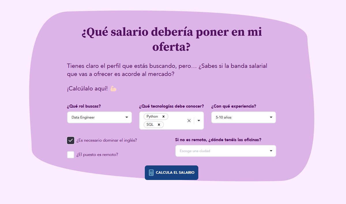 ¡YA ESTÁ AQUÍ! Hoy es día de gala porque se lanza la TURBO-CALCULADORA. 🚀

¿Qué salario debería poner en mi oferta de empleo?

Lanzamos una herramienta tope de gama con todos los datos para que encuentres el rango salarial ideal para tus ofertas de empleo. 

¡Dentro 🧵!