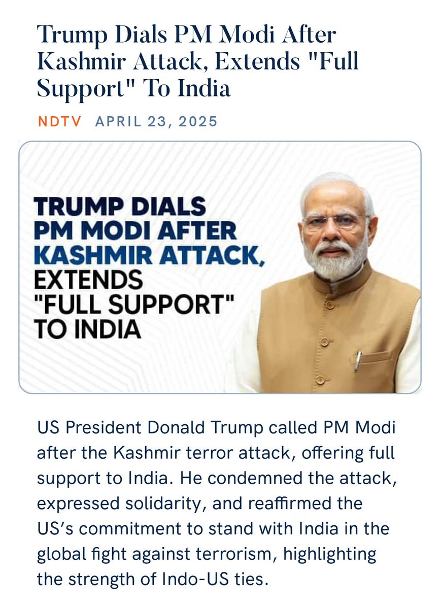 Trump Dials PM Modi After Kashmir Attack, Extends "Full Support" To India
ndtv.com/india-news/jam…

via NaMo App