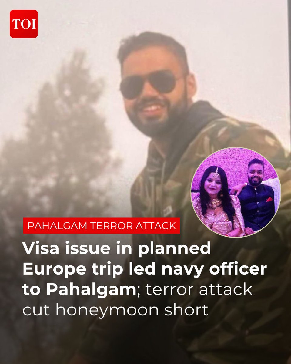 #PahalgamTerrorAttack | Lieutenant Vinay Narwal, a 26-year-old newlywed from #Haryana, was tragically killed in a terrorist attack in #Pahalgam while on his honeymoon. 

He had married just eight days prior, and the couple had rerouted their honeymoon after visa issues prevented