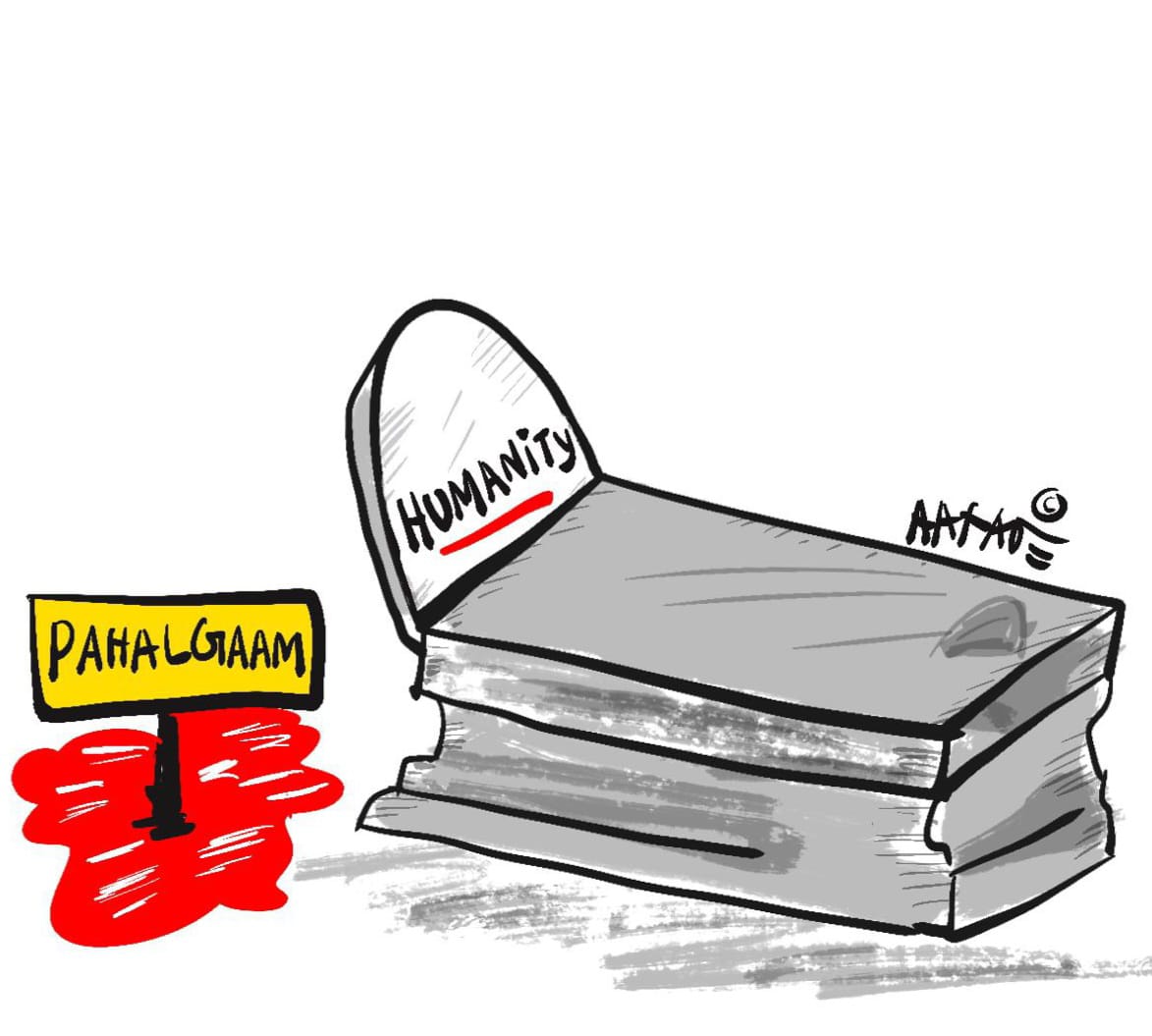 kashmircrownews's tweet photo. #KashmirCrownCartoon By #Afaaq
Humanity #Pahalgam https://t.co/iANCv7I1cV