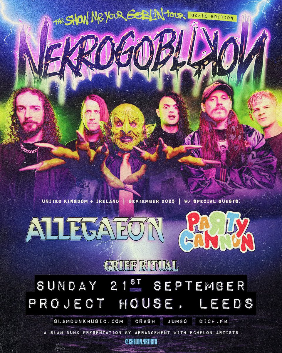 Slam Dunk Presents (@slamdunkleeds) on Twitter photo With an unforgettable mascot and a unique blend of melodic death metal and a sense of humour, <a href="/Nekrogoblikon/">Nekrogoblikon</a> play <a href="/projecthouselds/">Project House</a> on Sunday 21st September with support from <a href="/Allegaeon/">Allegaeon</a>, <a href="/PartyCannonSlam/">PARTY CANNON - OFFICIAL</a> and Grief Ritual 🤘
Tickets on sale Friday 10am from slamdunkmusic.seetickets.com/event/nekrogob… With an unforgettable mascot and a unique blend of melodic death metal and a sense of humour, <a href="/Nekrogoblikon/">Nekrogoblikon</a> play <a href="/projecthouselds/">Project House</a> on Sunday 21st September with support from <a href="/Allegaeon/">Allegaeon</a>, <a href="/PartyCannonSlam/">PARTY CANNON - OFFICIAL</a> and Grief Ritual 🤘
Tickets on sale Friday 10am from slamdunkmusic.seetickets.com/event/nekrogob…