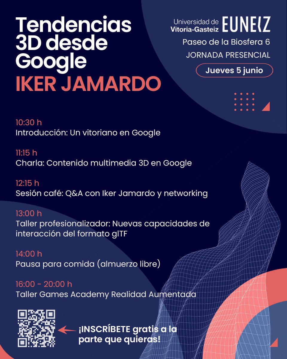 💻🥽 ¿Te apasiona la realidad virtual y la creación de contenido 3D? Entonces, no puedes perderte nuestra Jornada Tendencias 3D desde Google, con uno de los vitorianos más internacionales en el ámbito tecnológico.

Desde su trayectoria en Silicon Valley, Iker Jamardo analizará