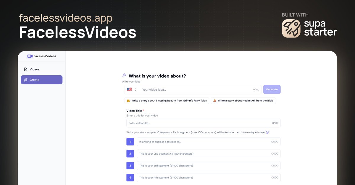 facelessvideos(.)app let's you turn your text into viral videos in seconds 🎥🚀

#builtwithsupastarter