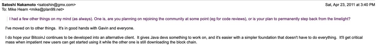 🗓 April 23, 2011 - Satoshi Nakamoto left his final public message, which marked the last known communication from him. It was one of the most defining moments in crypto history - a signal that the future of decentralized systems must lie in the hands of the community.

Satoshi