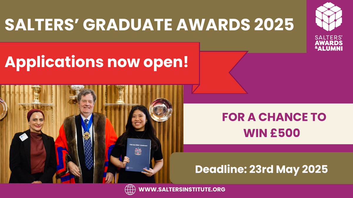 🚨 Final-year Chem &amp; Chem Eng students in the UK!
The Salters’ Graduate Awards recognise future leaders – and there’s a £500 prize 💼✨
🗓️ Apply by 23rd May
🌐 saltersinstitute.org
#SaltersAwards #STEMStudents #FutureLeaders #Chemistry #ChemicalEngineering