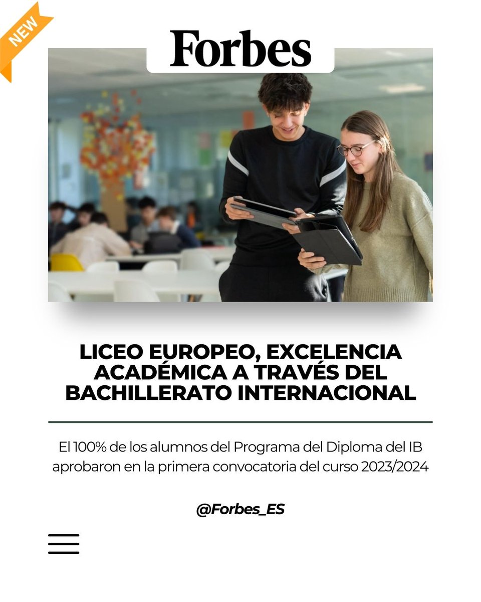 🎓 Forbes Spain highlights Liceo Europeo as a benchmark in academic excellence through the <a href="/iborganization/">International Baccalaureate</a> .A recognition of the hard work of our entire educational community. Thank you <a href="/Forbes_es/">Forbes_es</a> for valuing our commitment.

🔗 forbes.es/actualidad/687…

--

🎓 Forbes España