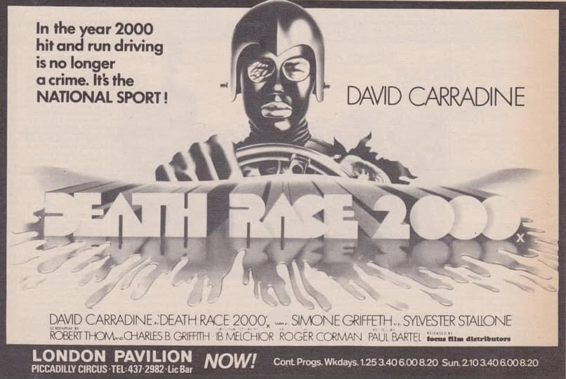 wilsongullis's tweet photo. Forty-nine years ago today at the London Pavilion, hit and run driving was no longer a crime, it was the national sport... #DeathRace2000 #1970s #film #films #PaulBartel #DavidCarradine #SylvesterStallone #SimoneGriffith #scifi #horror https://t.co/vJsYQhSiX9
