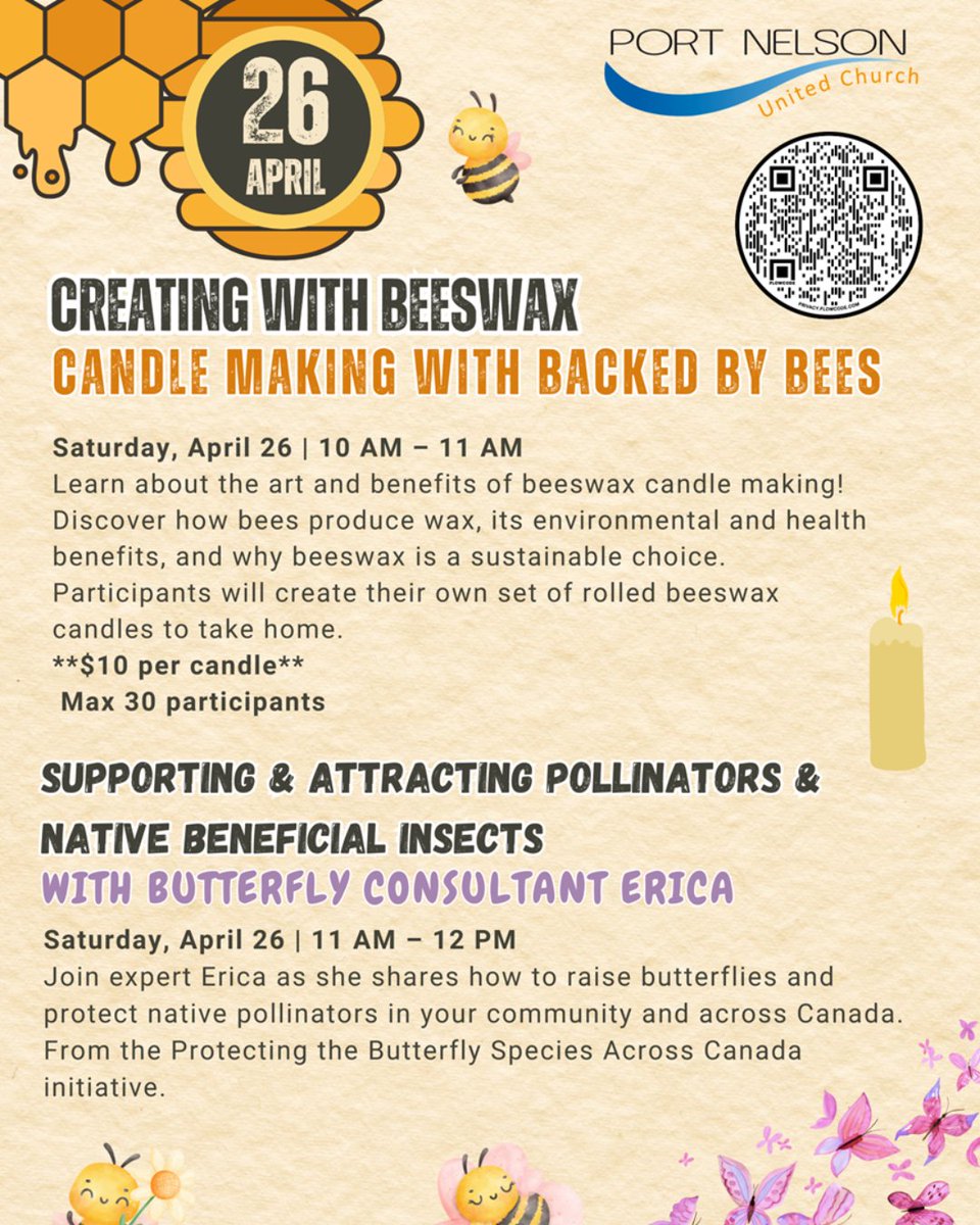 Learn the art of beeswax candle making with Backed by Bees on Saturday, April 26, from 10 a.m. to 12 p.m.!
Discover how bees create wax, its eco-friendly and healing benefits, and why it’s a sustainable choice for your home. 
DETAILS AND REGISTRATION: portnelson.ca/creating-with-…