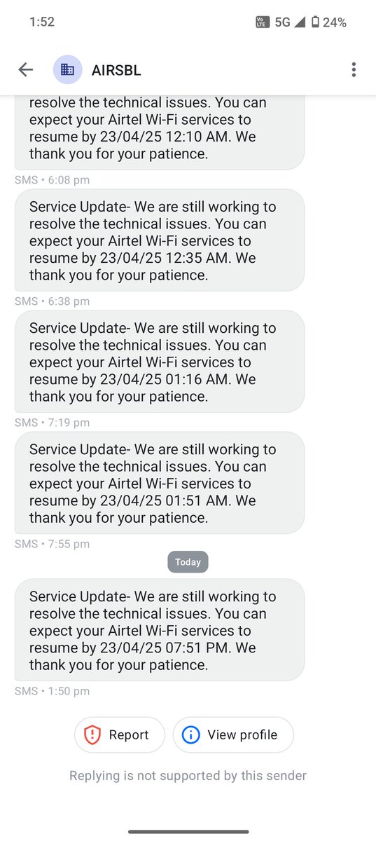 Shubham51363533's tweet photo. @airtelindia I have been facing wifi issues for the last 3 days. Are you really working on it or not ?? Your Customer care has no idea what the exact issue is and how long it will take to fix it... I need a reason and how many more days will I be fooled? https://t.co/sGN2KL9L6l