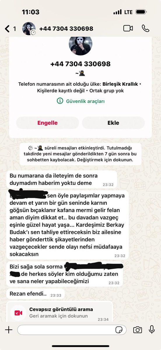 rezan_epozdemir's tweet photo. Bu dün gece yayınlanan ve Yasemin Minguzzi ile birikte katıldığımız @ctisik "Az önce  konustum " isimli programından sonra ben ve eşimin telefonuna gelen mesajlar. İlgilisi ve grubun ismi gerçek dışı bir şekilde kullanılmış olabileceğinden, hukuken üstünü çizdim. Sonrasında ben ve eşim görüntülü olarak da arandık. Konuyu Başsavcılık ve Emniyete de aktardım. Valilik Makamına da gerekli önlemlerin alınması icin başvuruda bulundum. Umarım gerekenler yapılır. Hukuken de sonuna kadar takipçisi olacağım. Bu tehditler ve baskılar bizi yıldıramaz ve korkutamaz. Ahmet Minguzzi' nin katillerinin emsal mahiyette cezalandırılması için hukuki mücadelemiz sonuna kadar sürecektir.