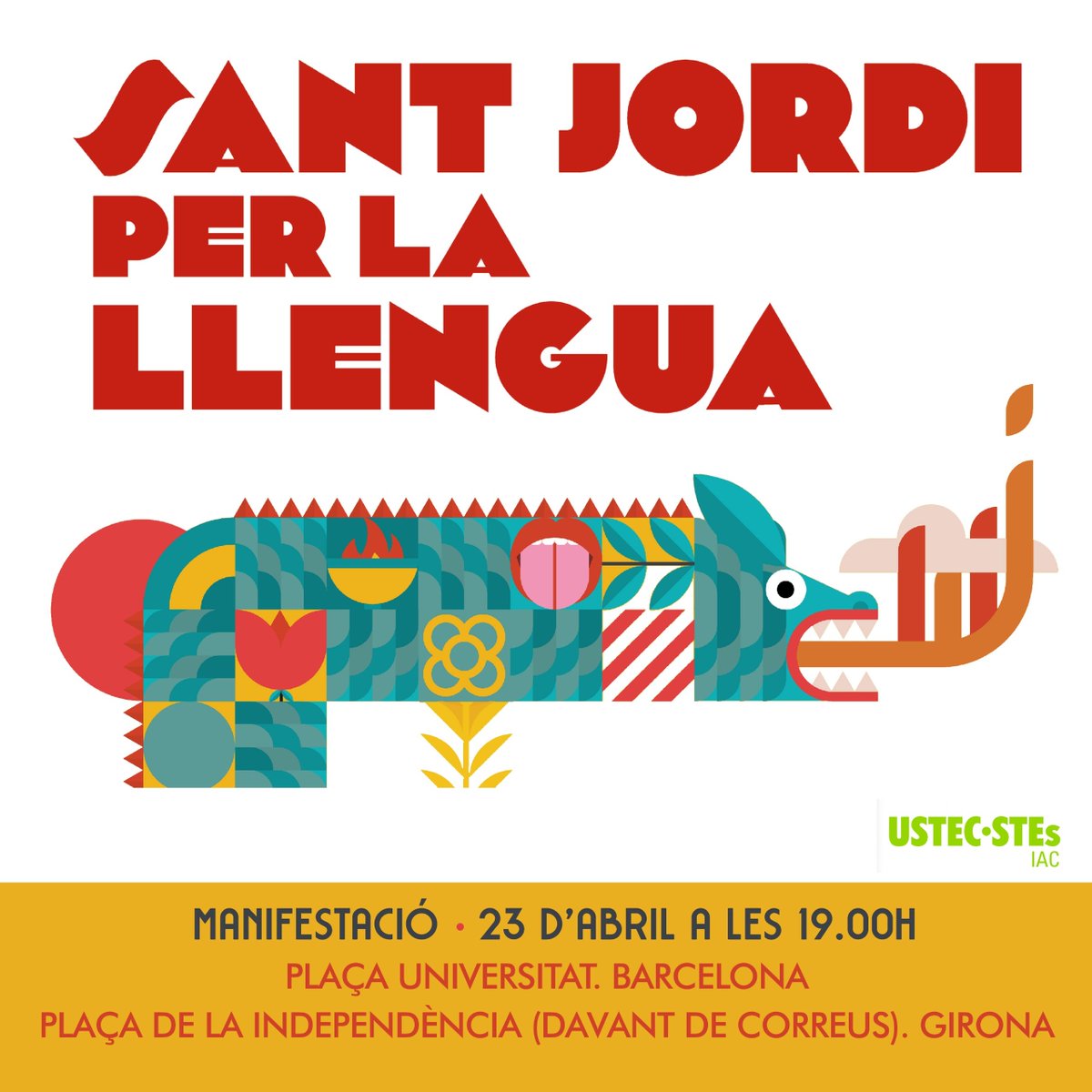 🐉📚🌹 Bona diada de Sant Jordi! 

"El que considero vital de la nostra cultura són els fonaments. I els fonaments són la llengua". Mercè Rodoreda.

Avui rosa, llibre i mani per la llengua 👅: 
#Barcelona: 19 h a la pl. Universitat 📍
#Girona: 19 h a la pl. Independència 📍