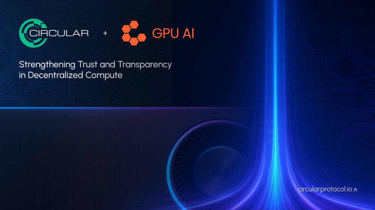 circularweb3's tweet photo. 📢 Circular Partners with @GPUAI_Coin to Strengthen Trust and Transparency in Decentralized Compute ⚙️

Circular joins forces with GPU AI to build a blockchain-powered foundation for decentralized GPU compute - bringing transparency, trust, and compliance to the growing world of AI and machine learning infrastructure.

As AI and ML demands surge, decentralized solutions are key to making high-performance compute accessible, auditable, and efficient. This partnership introduces three core synergies:

✅ Verifiable Resource Contributions – On-chain certification of GPU power with tamper-proof timestamping and usage tracking.

✅ Transparent Ecosystem Governance – Token-based validation and audit trails for accountable contribution and decision-making.

✅ Compliance-Friendly Infrastructure – Global standards-ready foundation backed by Circular’s Layer 1 blockchain.

➡️ Together, Circular and GPU AI are shaping a scalable, cost-effective, and transparent future for AI development - powered by decentralization.

To learn more, visit: https://t.co/d64juuEBCL