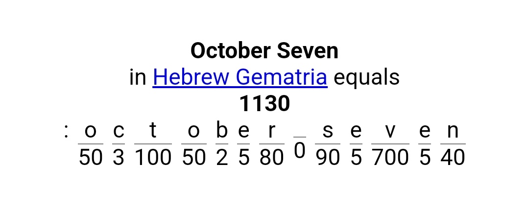 The truth shall set you free = 311
October seven = 1130
