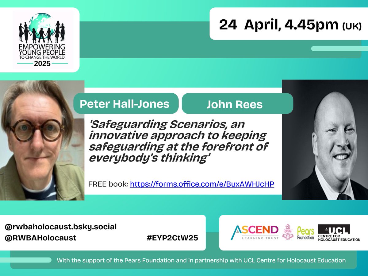 RWBAHolocaust (@rwbaholocaust) on Twitter photo #EYP2CtW25 online teachers conference series, opens, tomorrow.
Our first session includes <a href="/PeteHJ/">Pete Hall Jones🧡💙</a> <a href="/PSHEsolutions/">John Rees FCCT</a> sharing 'Safeguarding scenarios, an innovative approach to keeping safeguarding at the forefront of everybody's thinking'
FREE to BOOK: forms.office.com/e/BuxAWHJcHP #EYP2CtW25 online teachers conference series, opens, tomorrow.
Our first session includes <a href="/PeteHJ/">Pete Hall Jones🧡💙</a> <a href="/PSHEsolutions/">John Rees FCCT</a> sharing 'Safeguarding scenarios, an innovative approach to keeping safeguarding at the forefront of everybody's thinking'
FREE to BOOK: forms.office.com/e/BuxAWHJcHP