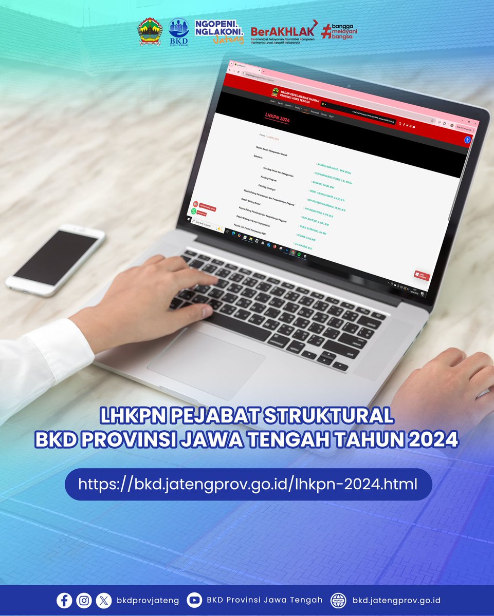 BKD Provinsi Jawa Tengah (@bkdprovjateng) on Twitter photo Berikut Laporan Harta Kekayaan Pejabat Negara (LHKPN) pejabat struktural BKD Provinsi Jawa Tengah.
info selengkapnya dapat diakses pada link :
bkd.jatengprov.go.id/lhkpn-2024.html
#ppid #asnberakhlak #bkdprovjateng #ngopeninglakoni <a href="/kipjateng/">Komisi Informasi Provinsi Jawa Tengah</a> <a href="/ppid_jateng/">PPID PROVINSI JATENG</a> Berikut Laporan Harta Kekayaan Pejabat Negara (LHKPN) pejabat struktural BKD Provinsi Jawa Tengah.
info selengkapnya dapat diakses pada link :
bkd.jatengprov.go.id/lhkpn-2024.html
#ppid #asnberakhlak #bkdprovjateng #ngopeninglakoni <a href="/kipjateng/">Komisi Informasi Provinsi Jawa Tengah</a> <a href="/ppid_jateng/">PPID PROVINSI JATENG</a>