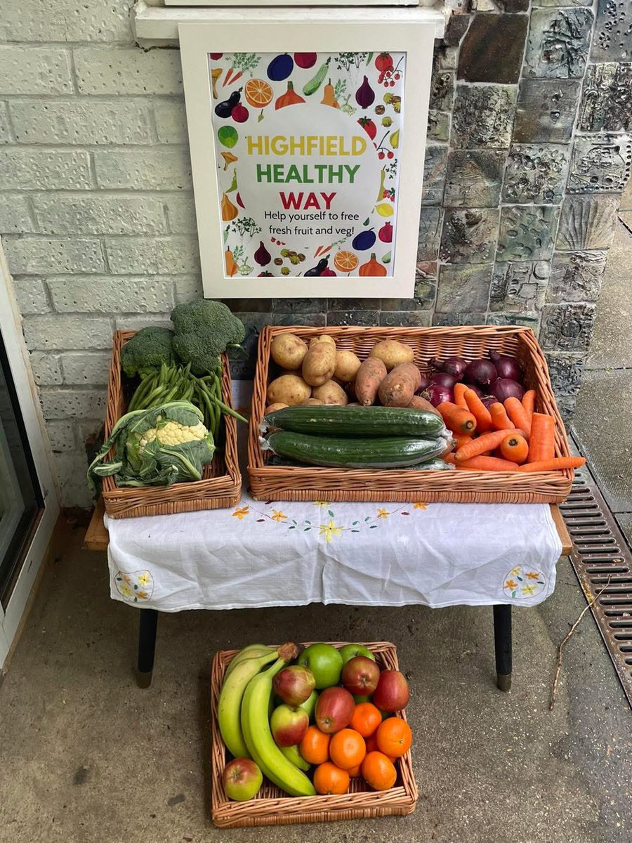 HighfieldN's tweet photo. The Highfield Heathy Way launches today! After our successful Tesco blue token bid, we can now provide free fresh fruit and veg at the nursery main entrance each week. Help yourself to what you need - it’s all funded by Tesco blue token scheme 🤩 #highfieldnurseryipswich https://t.co/kIOs7ylRnw
