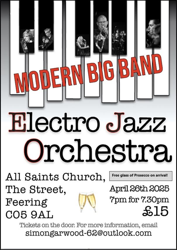 feeringchurch's tweet photo. Reminder: it's our Jazz &amp; Prosecco Evening this Sat 26 April - 7pm for 7.30pm @feeringchurch £15 with Free glass of Prosecco on arrival 🥂 #Jazz #Prosecco https://t.co/gkd303CnV3