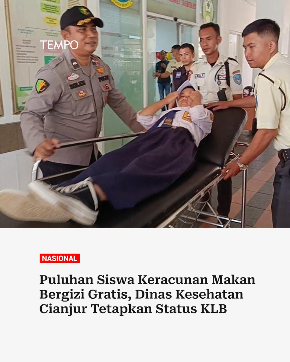 tempodotco's tweet image. Dinas Kesehatan Kabupaten Cianjur, Jawa Barat, menetapkan status kejadian luar biasa (KLB) setelah kasus keracunan massal yang menimpa puluhan siswa yang mengonsumsi Makan Bergizi Gratis (MBG).

#tempodotco #tempo #kasus #keracunan #makan #bergizi #gratis #MBG #Cianjur