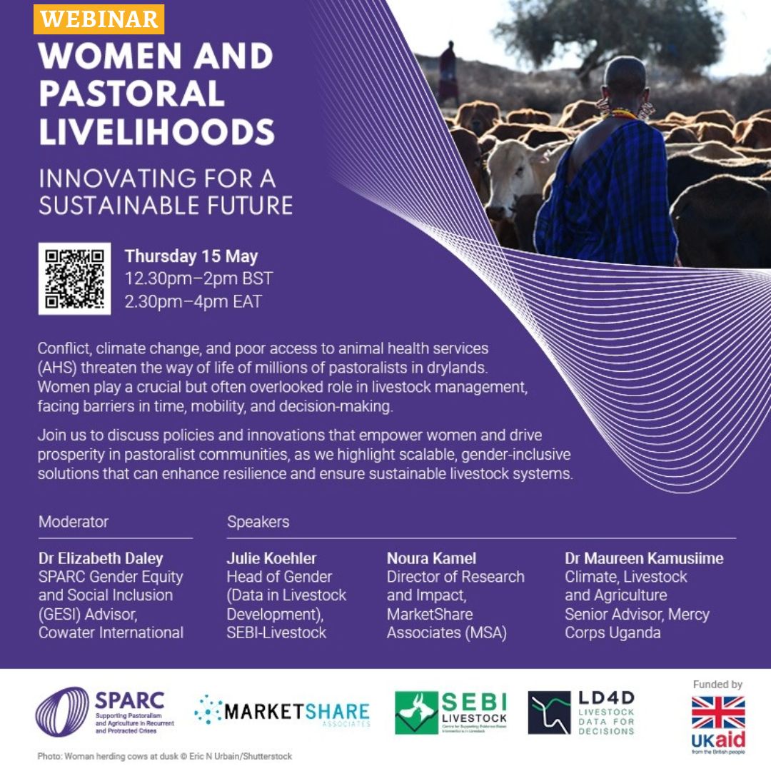 Neil Sorensen (@neilsorensen) on Twitter photo Don’t miss this webinar on Women & Pastoral Livelihoods: Innovating for a Sustainable Future
📅 May 15 | ⏰ 12:30–2pm BST | 💻 Online
Moderated by <a href="/landportal/">Land Portal</a> Board Chair, Liz Daley.
Register: landportal.org/event/2025/04/…
#GenderEquality #Pastoralism <a href="/SPARC_Ideas/">SPARC_Ideas</a> <a href="/LD4D_community/">Livestock Data for Decisions</a> Don’t miss this webinar on Women & Pastoral Livelihoods: Innovating for a Sustainable Future
📅 May 15 | ⏰ 12:30–2pm BST | 💻 Online
Moderated by <a href="/landportal/">Land Portal</a> Board Chair, Liz Daley.
Register: landportal.org/event/2025/04/…
#GenderEquality #Pastoralism <a href="/SPARC_Ideas/">SPARC_Ideas</a> <a href="/LD4D_community/">Livestock Data for Decisions</a>