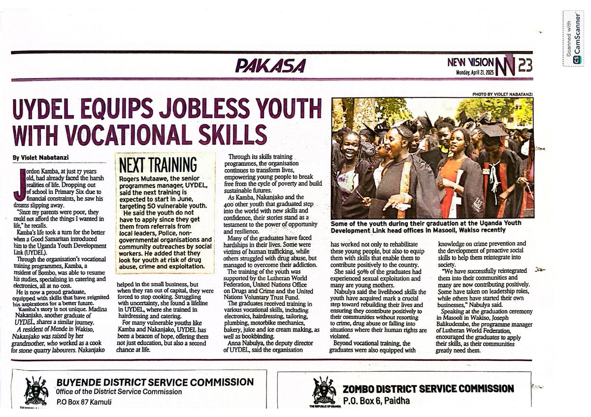 We’re proud of <a href="/uydel_2019/">UGANDA YOUTH DEVELOPMENT LINK</a>, our local partner for equipping 301+ vulnerable youth with hands-on vocational skills under the YEP III project, funded by Icelandic Church Aid; intended to breaking poverty cycles and building sustainable futures. 💪 #YouthEmpowerment #Skilling4Change