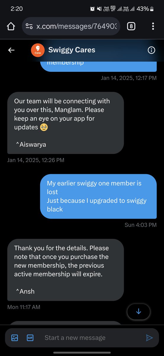 mj_2087's tweet photo. @Swiggy @SwiggyCares 
Thank you for punishing for upgrading to your premium service. 

When I upgraded from swiggy one to Black membership,  ideally you should extend my membership but what a great initiative. https://t.co/ualggrKTc7
