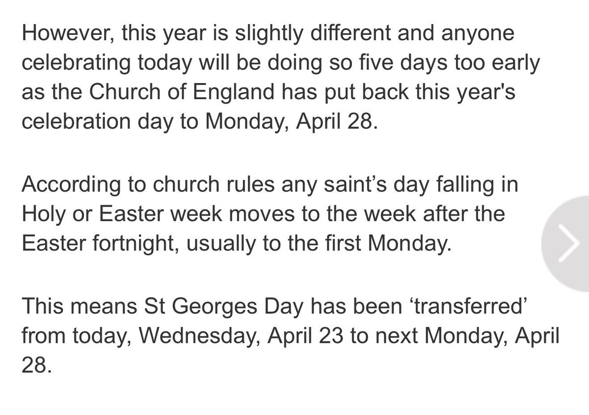 Has St George’s Day moved, I thought it was today?